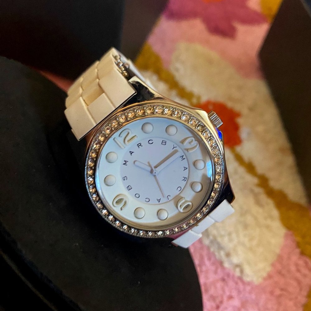 Marc by Marc Jacobs White Watch with crystals and silicone strap
